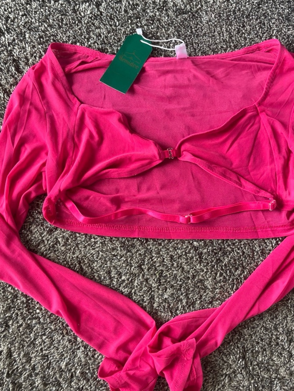 Mido Hot Pink Sheer Long Sleeve Crop Top with Front Clasp